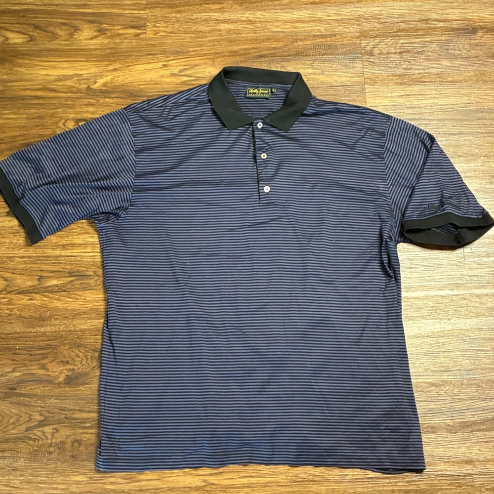Vintage Bobby Jones Polo Shirt Mens XL Blue Striped JPMorgan Golf Short Sleeve
